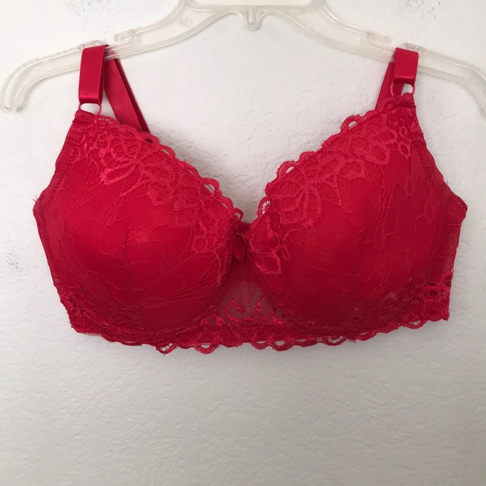 PRETTY RED LACE PUSH-UP BRA SIZE 40DD BY YOUMITA NEW IN EXCELLENT CONDITION!